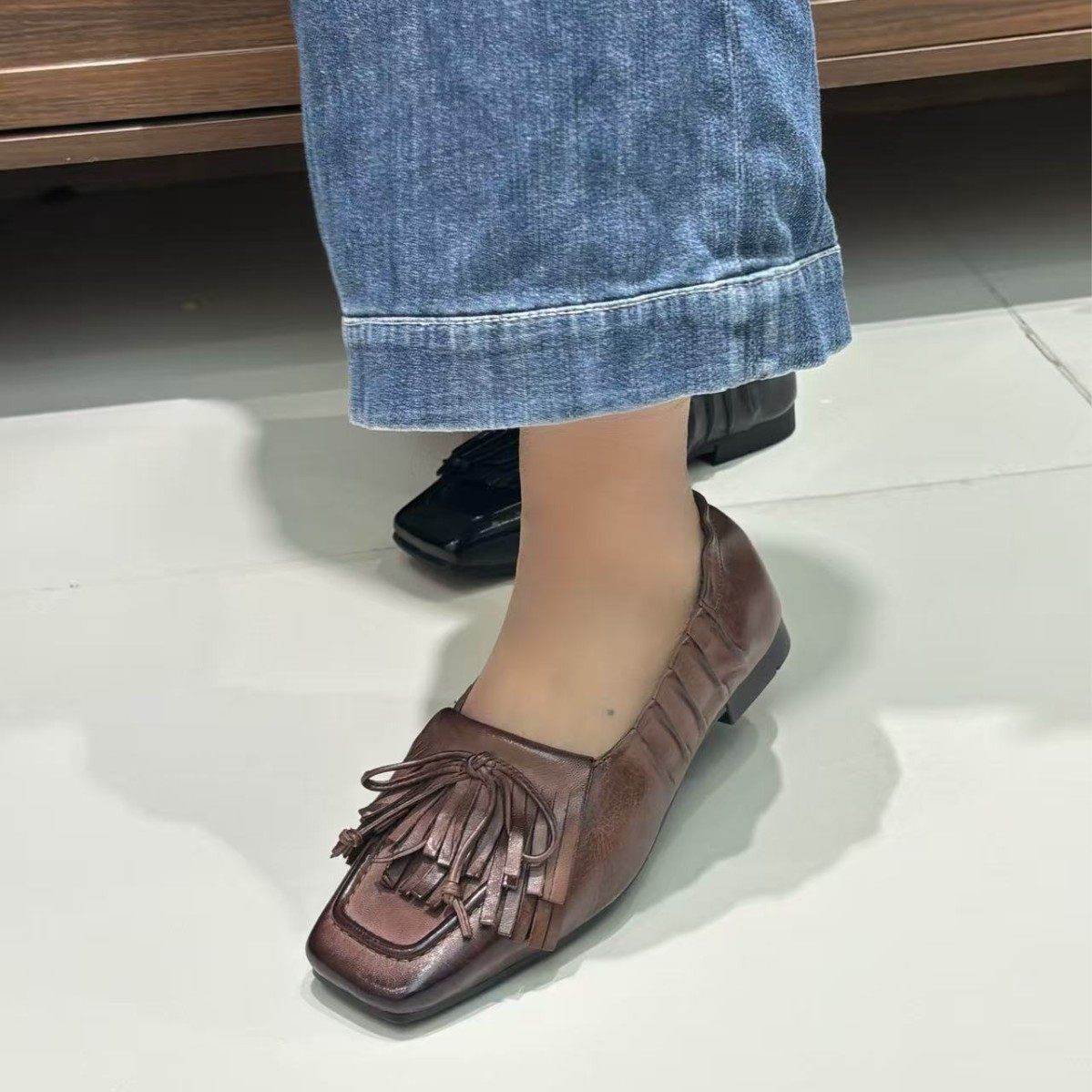 2026春季方头流苏豆豆鞋女水洗擦色乐福鞋单鞋复古水洗擦色,淘宝优惠券,粉丝福利购,淘宝优惠卷