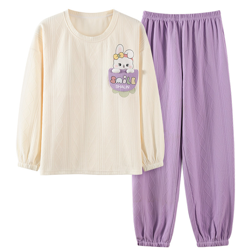 睡衣女秋冬季纯棉带胸垫长袖可爱卡通少女套装休闲学生宿舍可外穿,淘宝优惠券,粉丝福利购,淘宝优惠卷