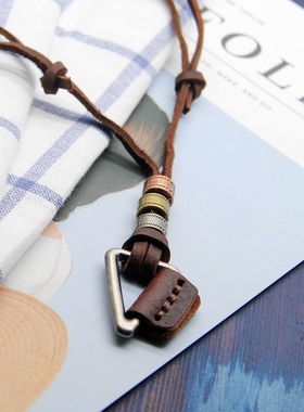 简约复古的牛皮绳毛衣链