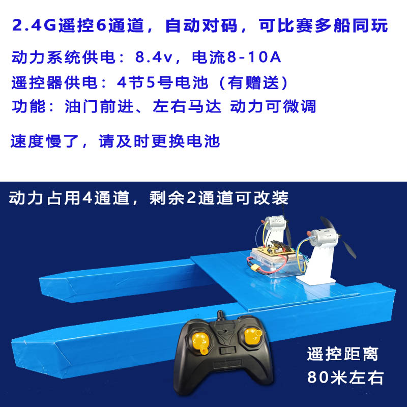 遥控船diy套件装 水机救援风动力船模自制可载重基础平台投饵打窝 - 图0