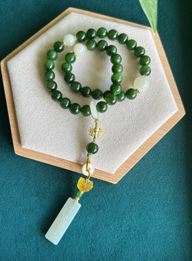 羯印原创天然和田碧玉36子手持手串把玩和田玉吊坠手链挂饰玉石