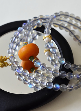 天然灰月光石6mm圆珠女款多圈蜜蜡手串简约小清新手链饰品送礼物