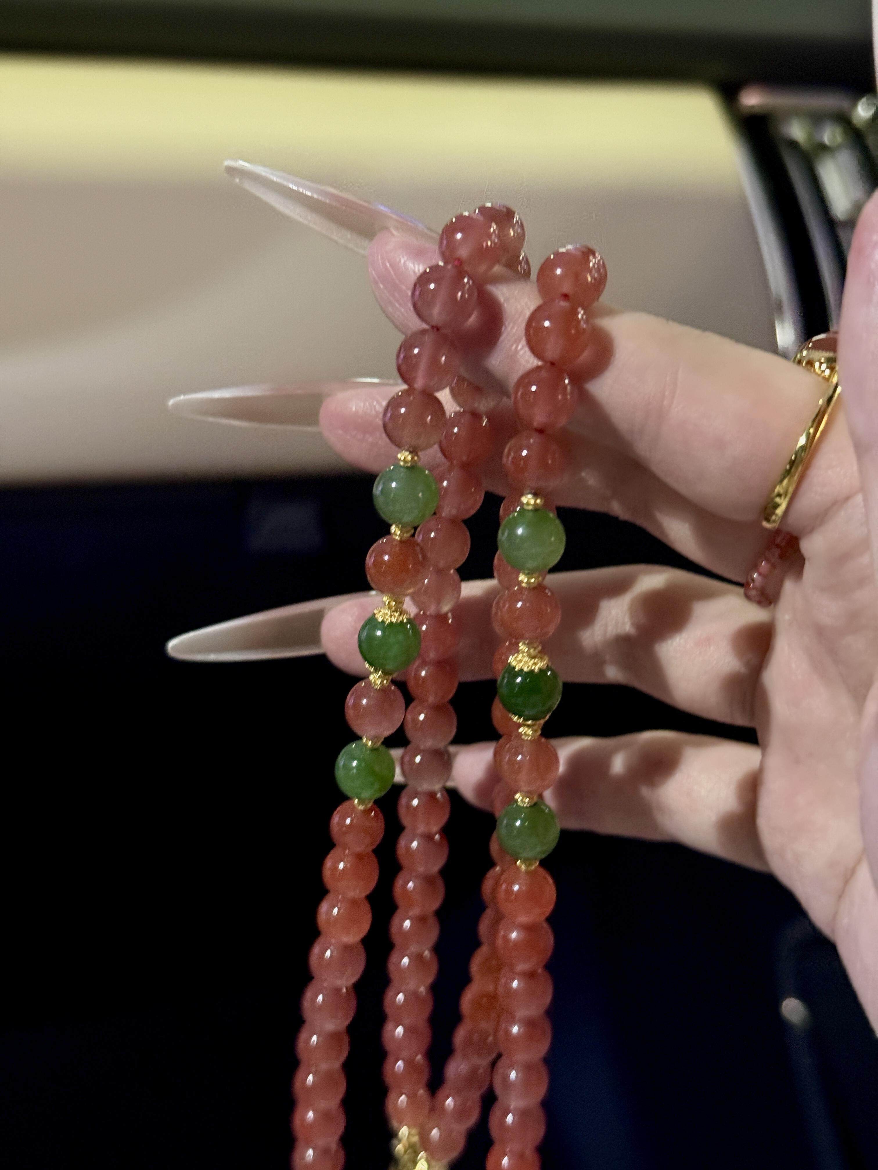 天然南红玛瑙樱桃红108项链女款和田碧玉高级感招财转运珠毛衣链,淘宝优惠券,粉丝福利购,淘宝优惠卷