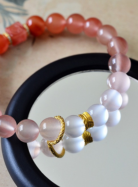 天然南红玛瑙渐变手链女款单圈时尚百搭饰品送女友闺蜜生日礼物