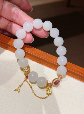 天然和田玉白玉碧玺葫芦手链女款纯银时尚复古手串送生日礼物好运