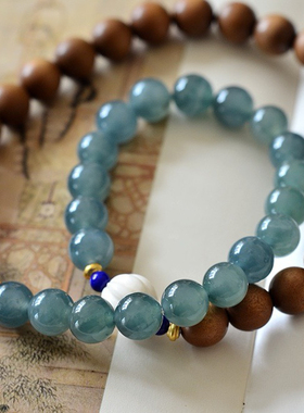 天然翡翠老山檀双圈手链女款转运珠手串轻奢小众设计 送朋友礼物