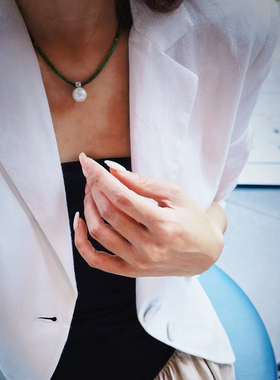 天然沙弗莱水晶项链大颗珍珠女款时尚复古锁骨链送生日礼物首饰