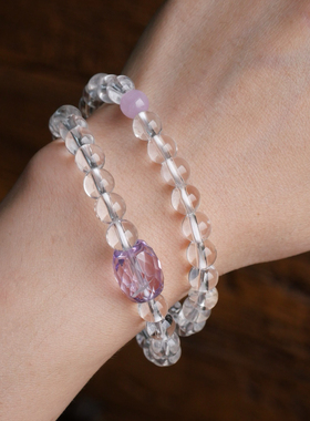 天然白水晶双圈手链净体紫水晶绿幽灵女款时尚手串送礼物好运首饰