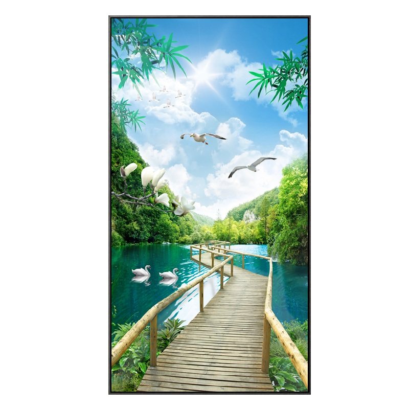 现代简约入户玄关装饰画竖版过道画树林走廊尽头挂画风水寓意招财