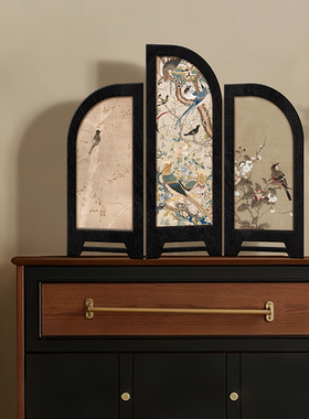 中古风摆件桌面小屏风茶室家居电视边柜高级感玄关装饰画复古摆画