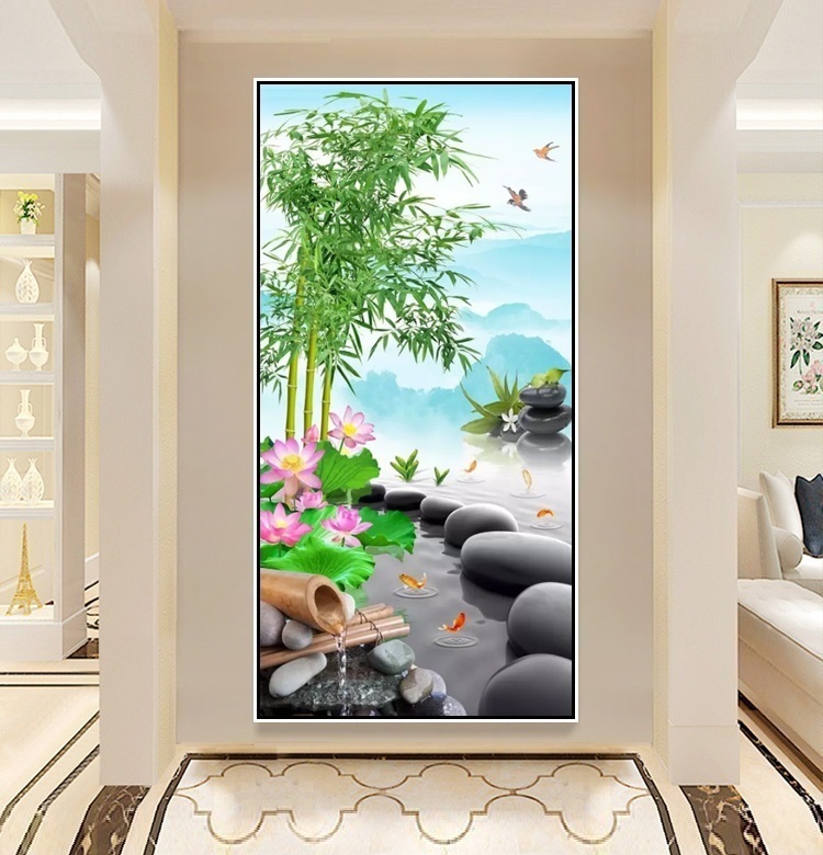 现代简约入户玄关装饰画竖版过道画树林走廊尽头挂画风水寓意招财