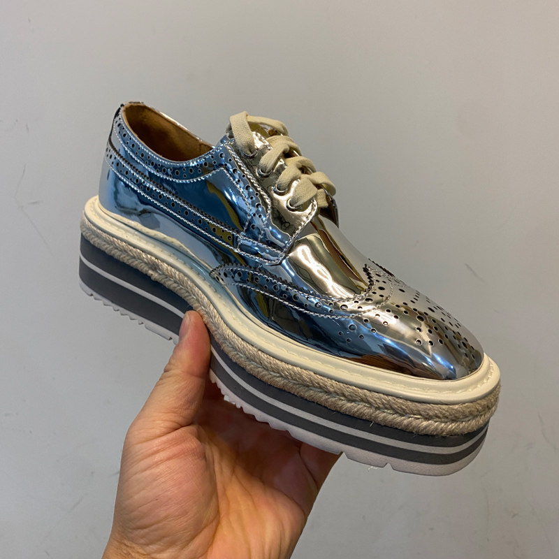 真皮英伦风P家布洛克雕花方头深口单鞋女拼色草编坡跟厚底松糕鞋,淘宝优惠券,粉丝福利购,淘宝优惠卷