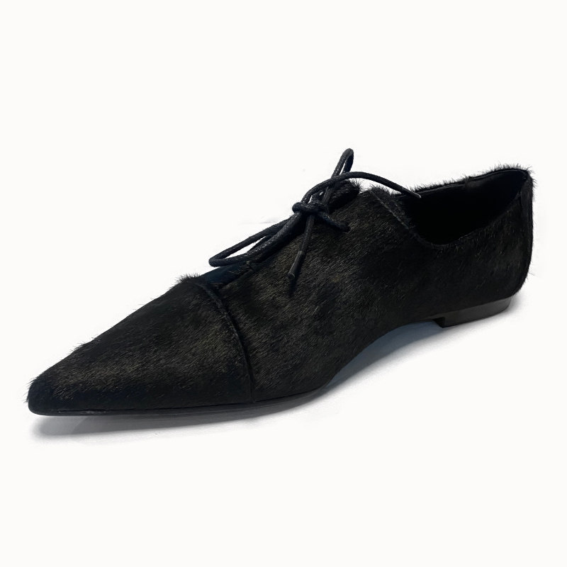 真皮尖头马毛平底鞋女早春新款尖头小皮鞋英伦风系带百搭真皮单鞋,淘宝优惠券,粉丝福利购,淘宝优惠卷