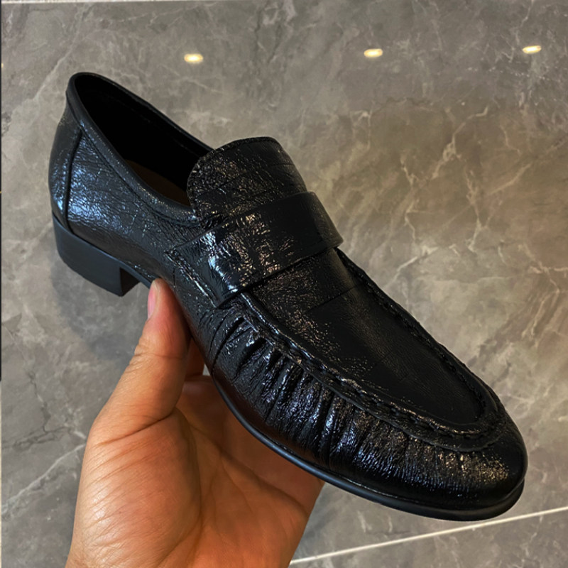 真皮复古金色褶皱鳗鱼皮单鞋软面奶奶鞋一脚蹬乐福鞋女粗跟小皮鞋,淘宝优惠券,粉丝福利购,淘宝优惠卷