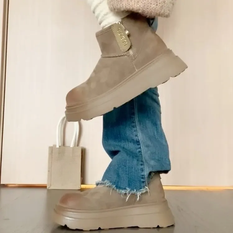 【sheii苏茵茵】小耳朵~加绒厚底小矮筒羊毛毛短靴子女雪地靴冬季 - 图0