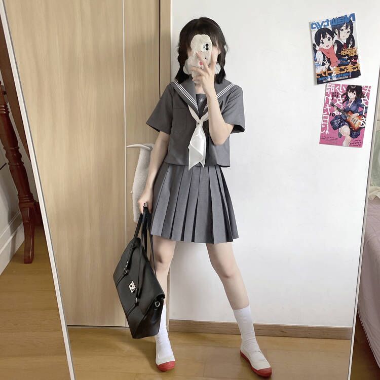 樱花家族jk制服【深灰三本】关西襟替换胸档水手服短袖套装夏季女 - 图2