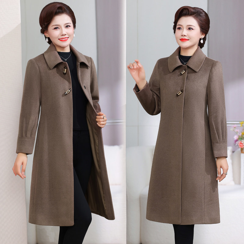 妈妈装高端羊毛呢子大衣长款过膝秋冬新品中老年女风衣羊毛呢外套,淘宝优惠券,粉丝福利购,淘宝优惠卷