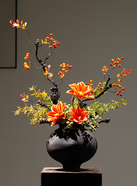 新中式陶瓷花瓶禅意插花套装