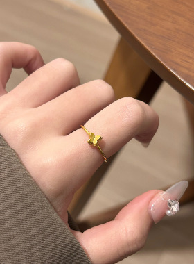 感精致蝴蝶戒指女磨砂质感钛钢百搭小众设计轻奢食指环搭配饰