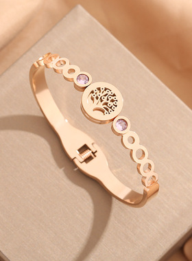 欧美时尚镶钻生命树不锈钢手镯