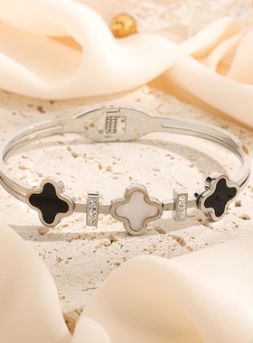 四叶草贝钛钢微镶钻不掉色手镯