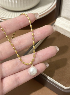 钛钢米珠项链女仿珍珠小众设计ins风感时尚百搭感毛衣链