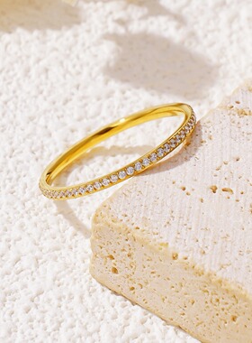 欧美ins时尚简约超细微镶锆石戒指轻奢百搭指环饰品不锈钢镀18K