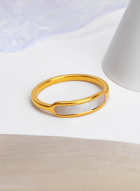 2023新款小众设计感简约金色贝壳戒指女食指时尚个性钛钢不掉色潮