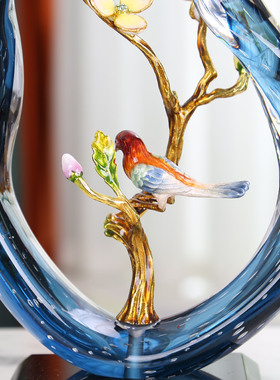 珐琅彩蓝色透明飘带摆件现代不规则家居样板间客厅桌面装饰艺术品