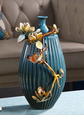 轻奢陶瓷花瓶摆件家用桌面干花插花摆设创意个性高端珐琅彩装饰品