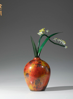 铜艺坊绚丽多彩兰花铜摆件兰花瓶插花客厅电视柜玄关桌面乔迁礼物