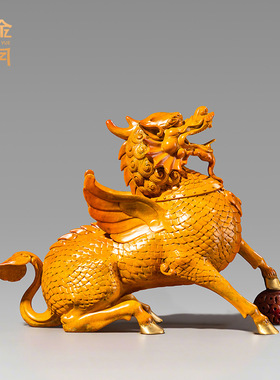 铜艺坊祥瑞麒麟金属黄铜器工艺品摆件瑞兽麒麟玄关角几前台铜饰品