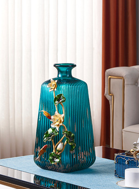 欧式珐琅彩干花摆件客厅桌面花瓶家用餐桌个性装饰品玄关台面摆台