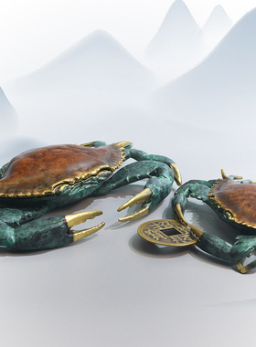 全铜螃蟹摆件横财八方来财螃蟹铜蟹创意礼品工艺品办公桌装饰摆件