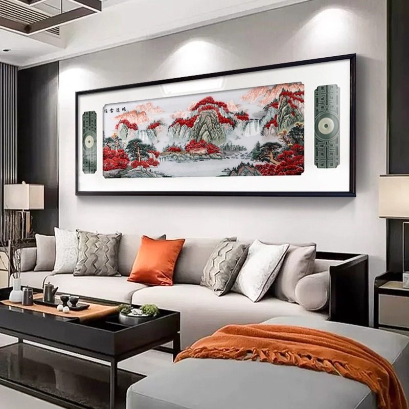 鸿运当头客厅沙发背景墙装饰画新中式高端高档大气纯手工苏绣挂画,淘宝优惠券,粉丝福利购,淘宝优惠卷