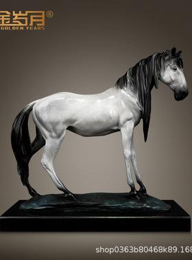铜艺坊灰白双马铜摆件新中式家居客厅玄关酒柜彩铜金属灰白马摆件