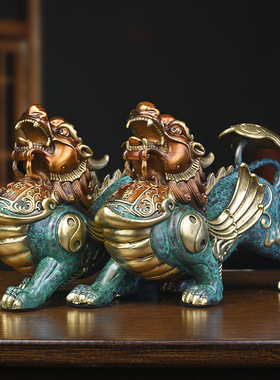 全铜貔貅摆件一对公母貔貅客厅聚财工艺品客厅办公室装饰开业礼品