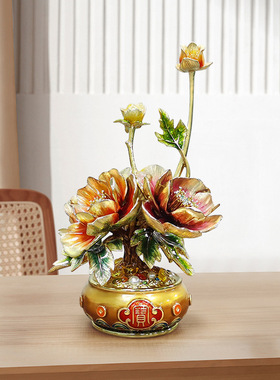喜乐多福牡丹摆件珐琅彩工艺客厅办公室家居装饰品乔迁开业送礼品