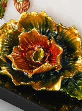 珐琅彩孔雀玉石平安扣水晶底座客厅大堂入户玄关摆件高端家居饰品