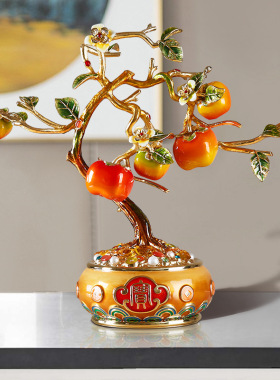 柿柿如意摆件客厅聚宝盆装饰品送人乔迁新居搬家之喜礼品礼物摆设