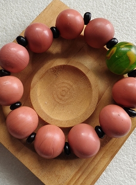 CL65宝琉阁民国手工木红仿珊瑚红老琉璃珠手链1.7-1.9cm收藏古玩