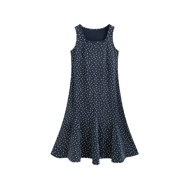 大码女装方领碎花裙女背心裙秋季2025新款胖mm宽松气质鱼尾连衣裙,淘宝优惠券,粉丝福利购,淘宝优惠卷