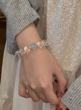 天然海蓝宝白水晶手串女露丝同款手链轻奢高级感送女友情人节