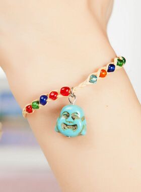 民族饰品许愿草爱情草幸运草拉菲草弥勒佛 手链 旅游景点饰品