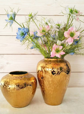 景德镇陶瓷花瓶金色波纹现代简约轻奢美式家居装饰品插花水养花器