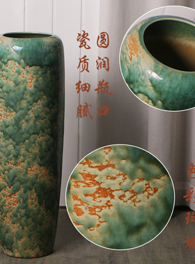 绿色流釉锈斑创意景德镇陶瓷花瓶插花水养客厅餐厅名宿软装饰花器