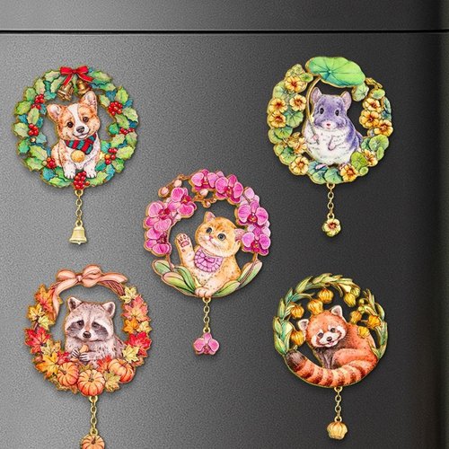 2026年萌宠花园AR金属冰箱贴磁吸铁装饰可爱兔柯基卡通文创纪念品 - 图1