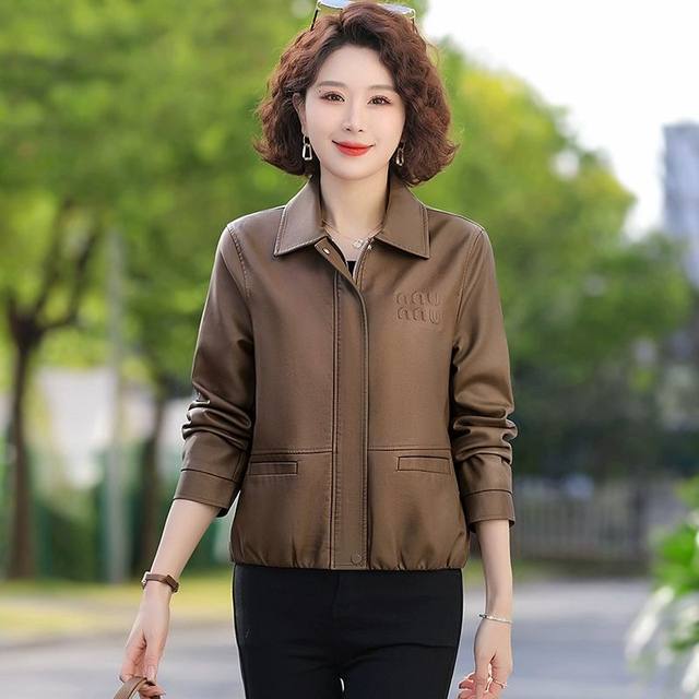 Loose style leather jacket women's short motorcycle jacket
