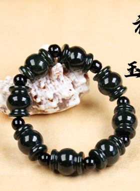 天然新疆和田玉黑青转运珠竹节手串男款手链珠源男女款批发证书