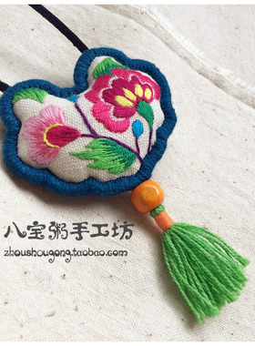 长命锁原创古风手工刺绣毛衣链